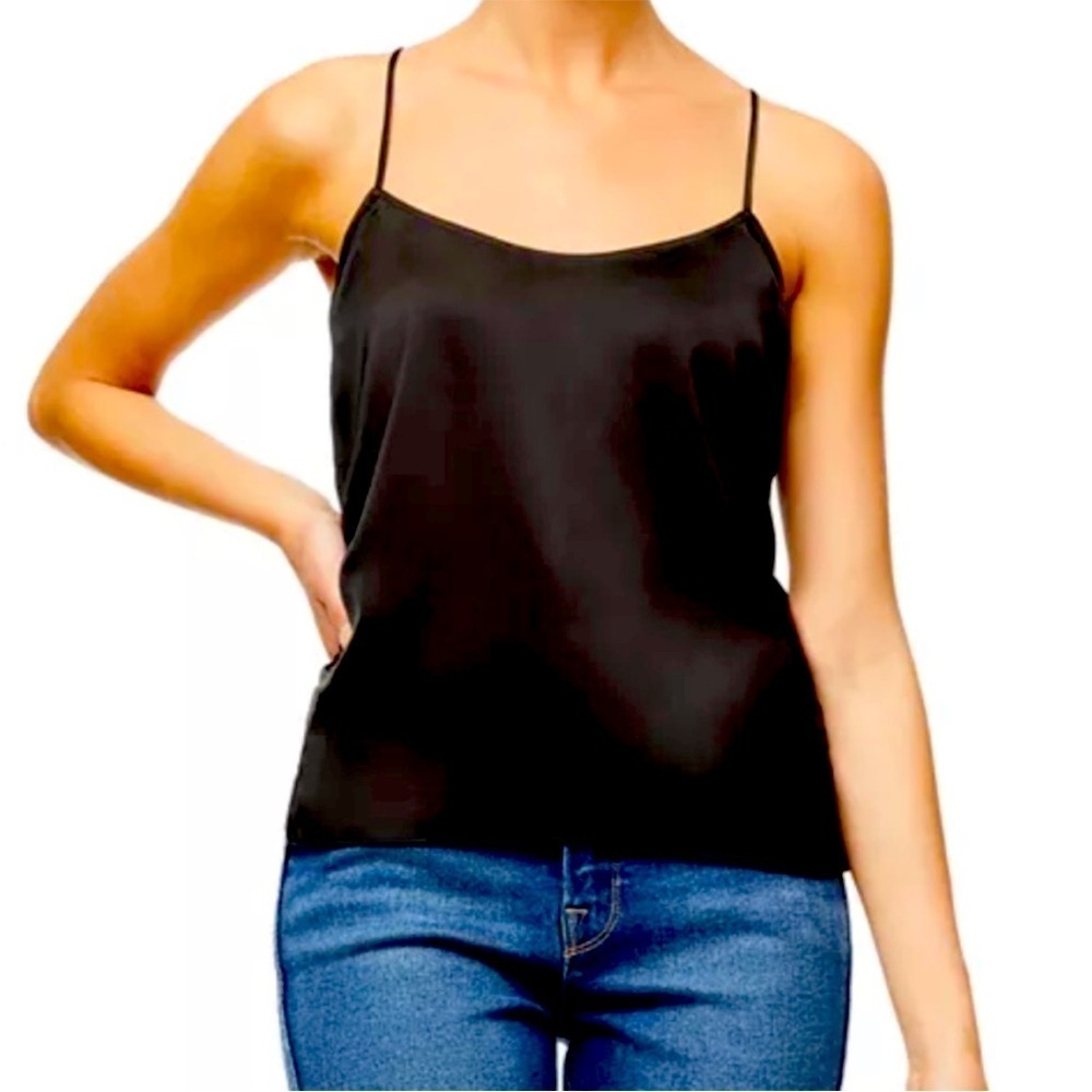 2/$30 Good American Loose Scoop Neck Side Ruched Black Tank Top sz 3 (Large)